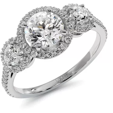 1.8 CTW Three Stone Halo Lab Diamond Engagement Ring "Agatha"