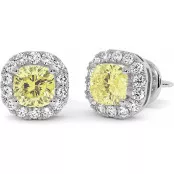 2.5 CTW Fancy Yellow Cushion Lab Diamond Stud Earrings "Carol" thumbnail