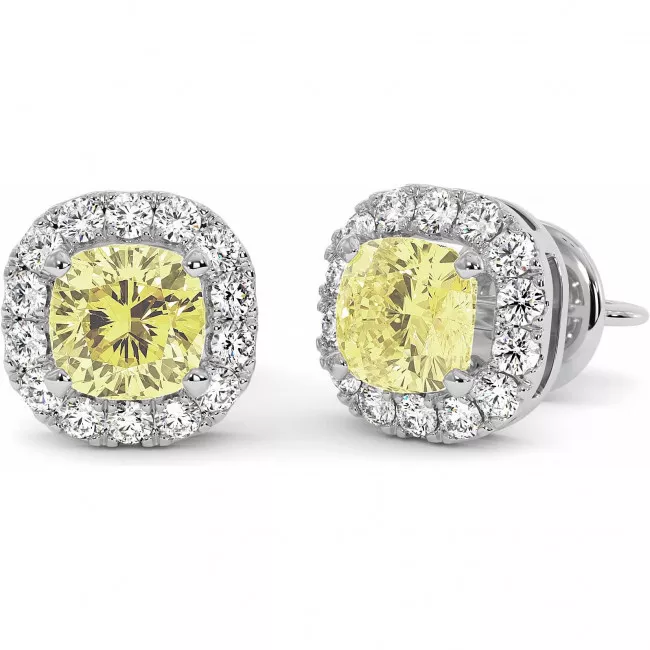 2.5 CTW Fancy Yellow Cushion Lab Diamond Stud Earrings "Carol"