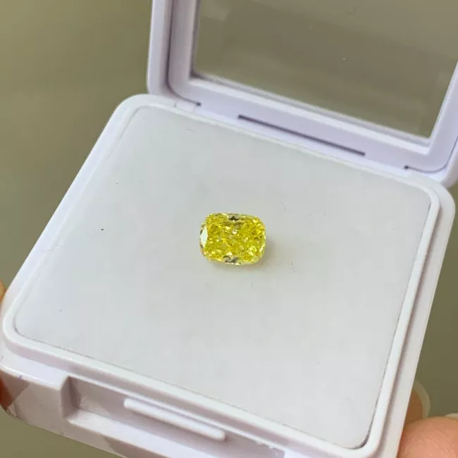 Fancy Vivid Yellow Cushion Lab Grown Diamond 1.01 CT