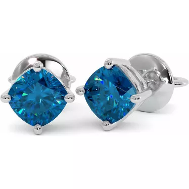 2.2 CTW Blue Cushion Cut Lab Diamond Stud Earrings "Lois"