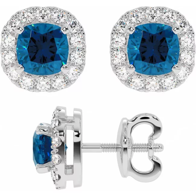 2.5 CTW Blue Cushion Cut Lab Diamond Stud Earrings "Carol"