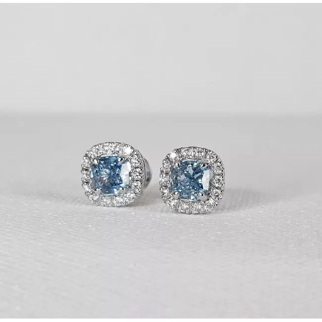 2.5 CTW Blue Cushion Cut Lab Diamond Stud Earrings "Carol"