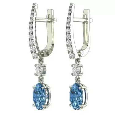 7 CTW Blue Oval Cut Diamond Dangle Earrings "Chloe-E"